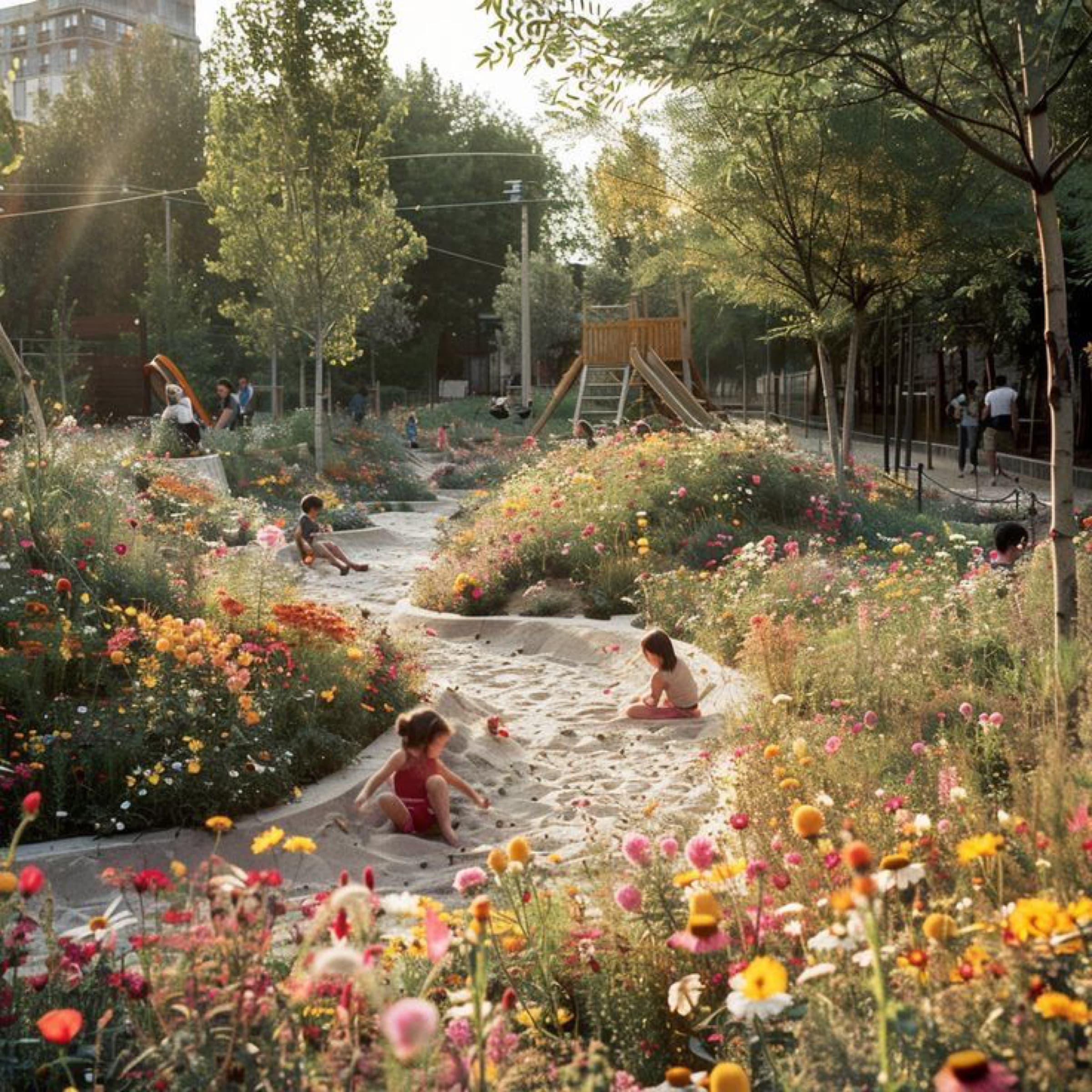 Reference image: an evening walkway, soft lighting and atmosphere as memory instruments